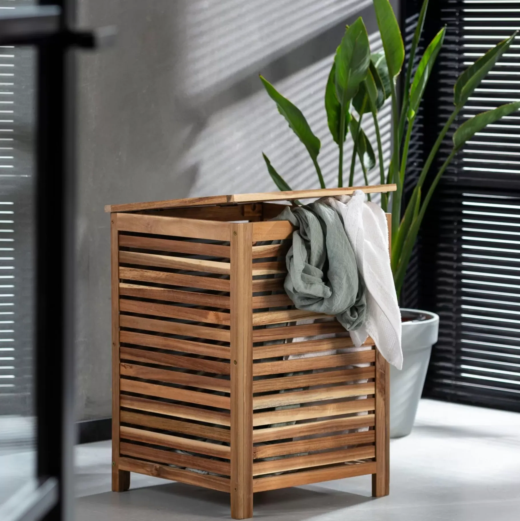 CASA Acacia Cesta Para Colada De Lujo Negro, Natural