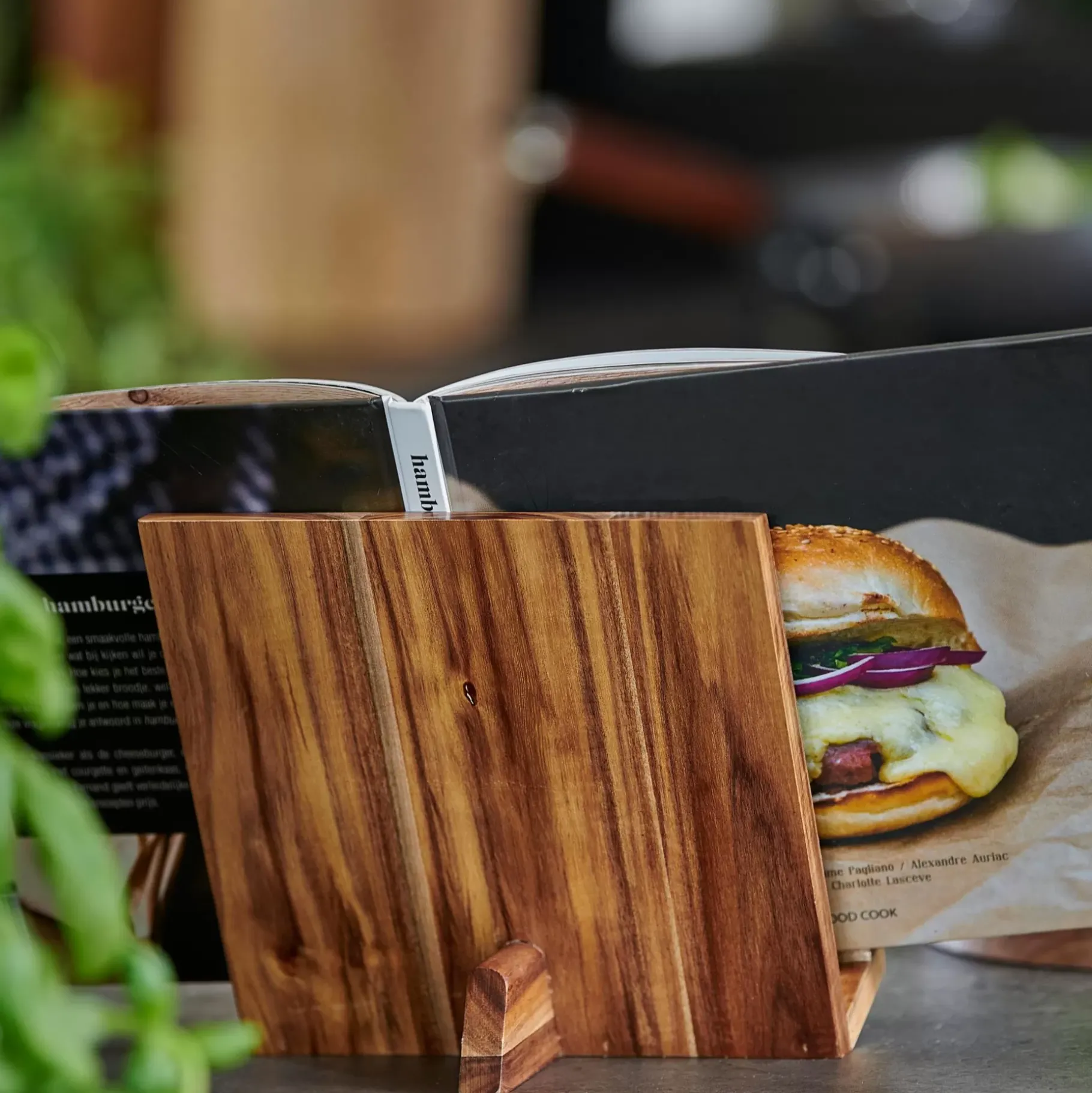 CASA Acacia Lux Atril De Cocina Soporte Tableta Natural