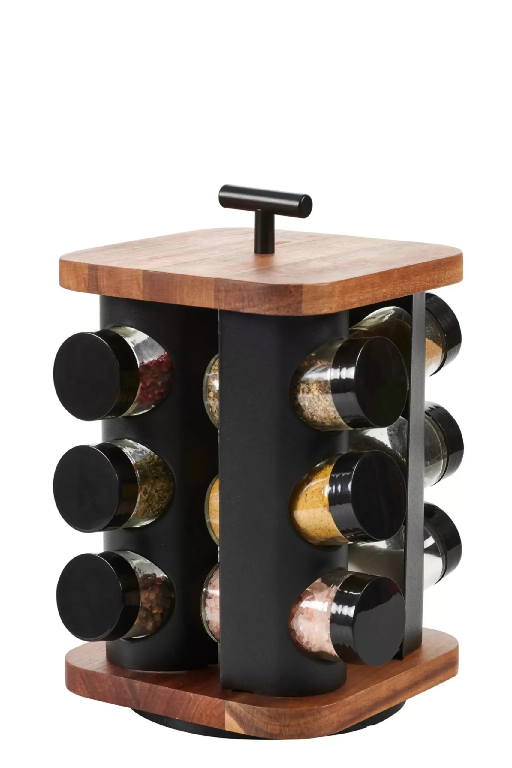 CASA Acacia Lux Carrusel De Hierbas 12 Botes Rotacion De 360° Negro, Natural