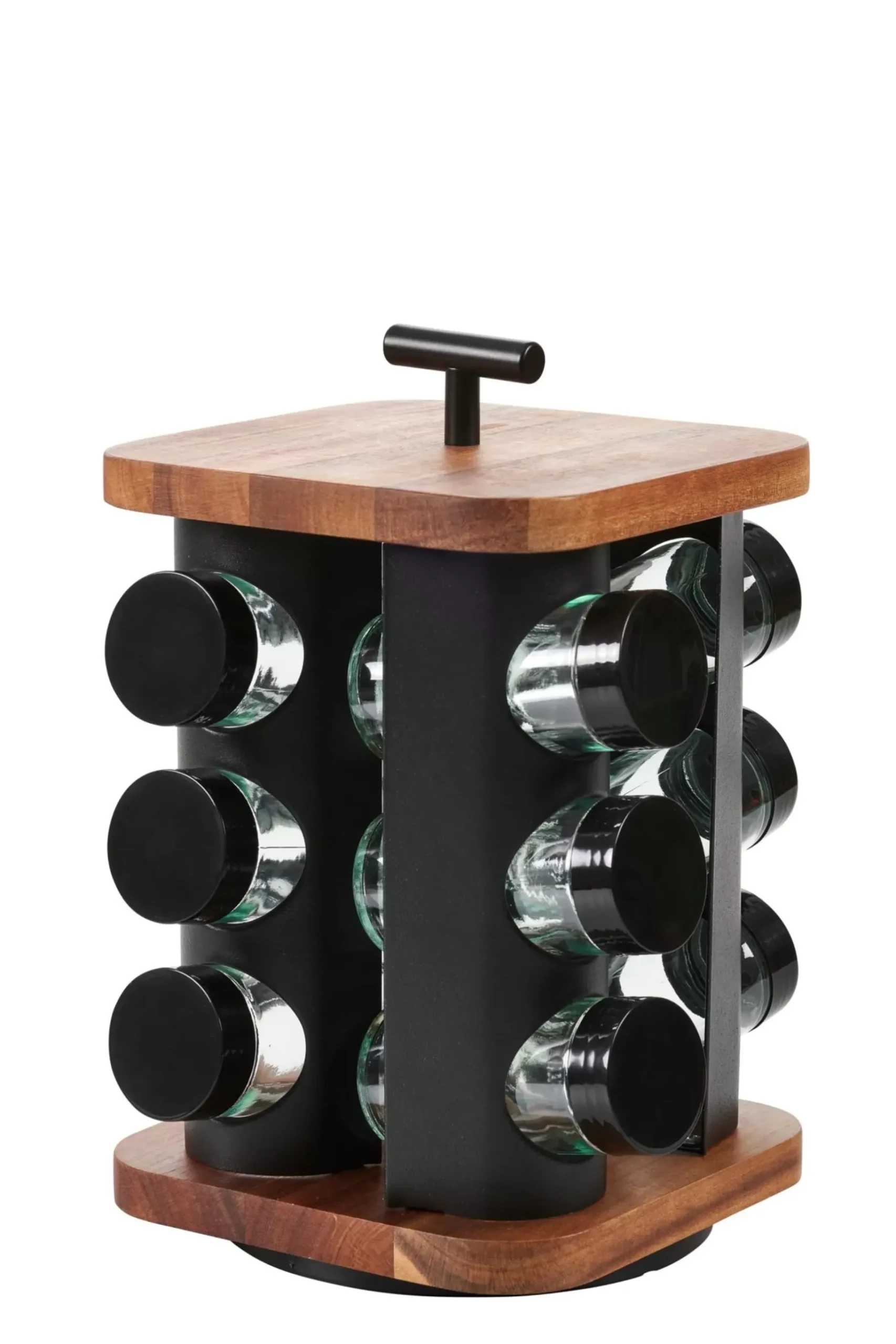 CASA Acacia Lux Carrusel De Hierbas 12 Botes Rotacion De 360° Negro, Natural