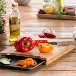 CASA Bamboo Tabla Para Cortar Con Recipiente Gris, Natural