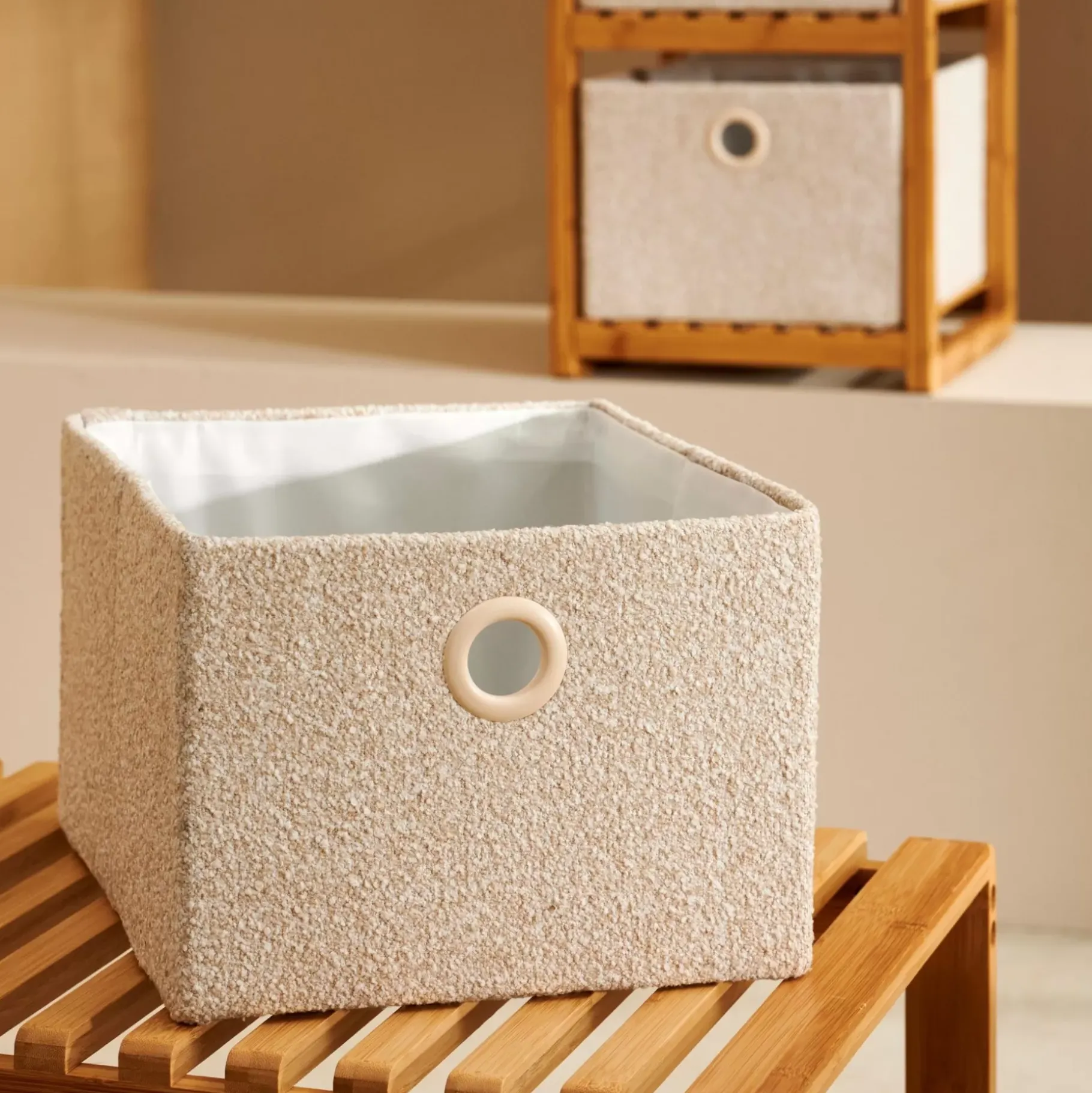 CASA Basic Boucle Cesta De Almacenaje Off White/Sand