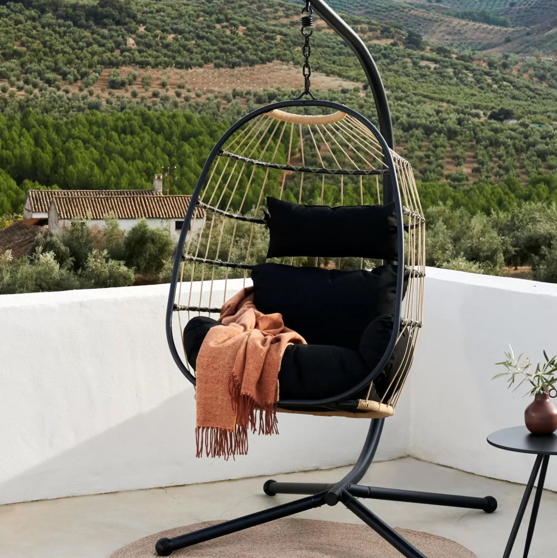 CASA Bazai Silla Colgante Con Soporte Negro