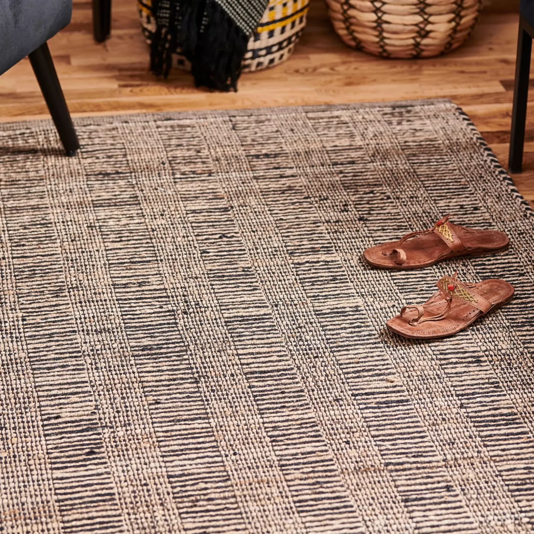 CASA Ethnic Alfombra Negro, Natural