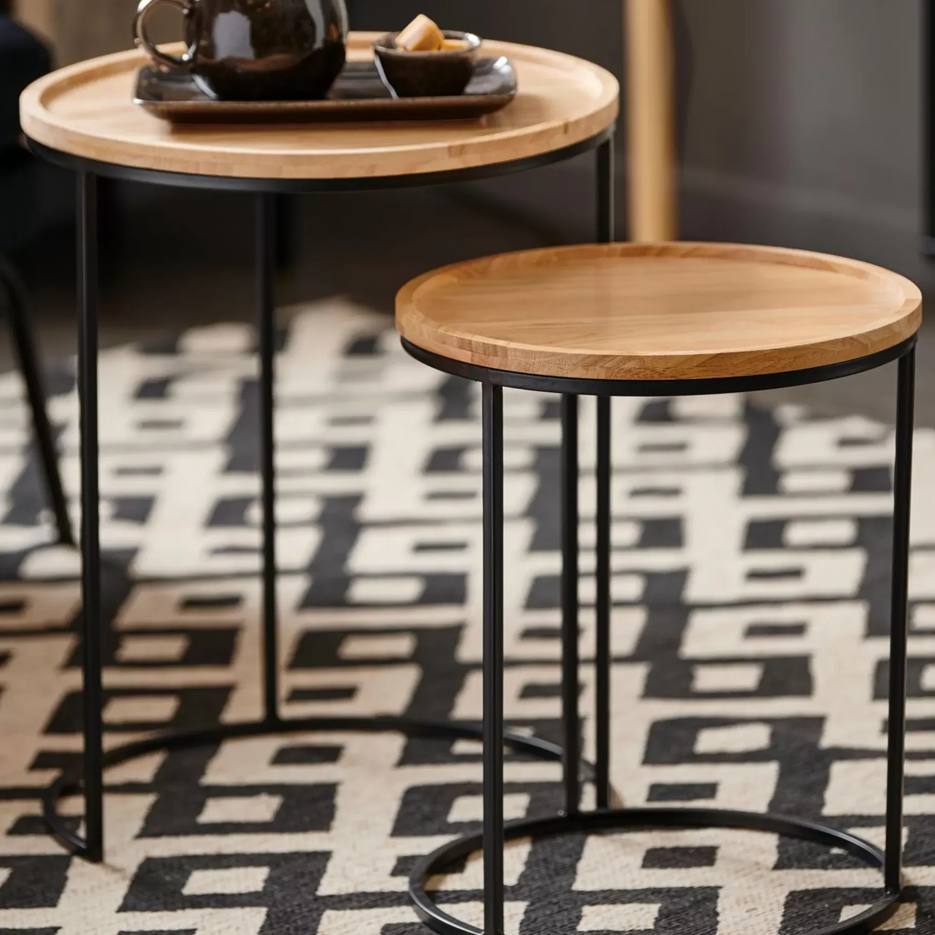 CASA Gom Mesas Auxiliares Juego De 2 Negro, Natural