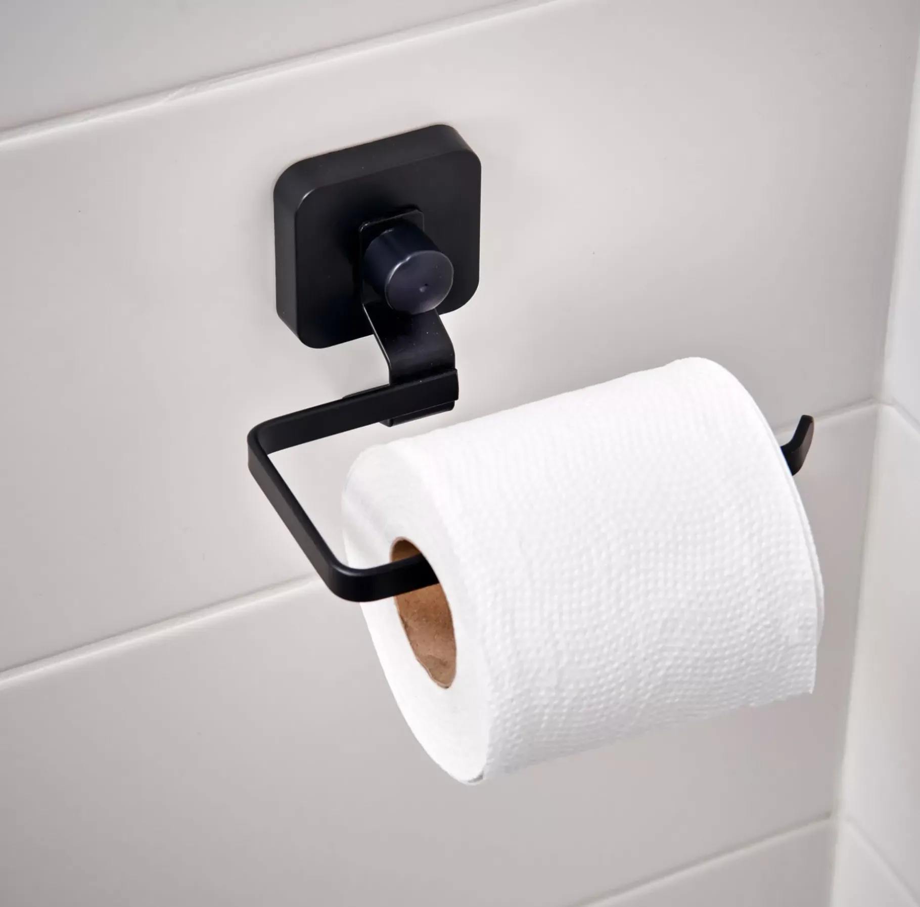 CASA Industria Soporte Papel Higien Con Ventosa Negro