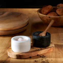 CASA Marble Pimentero/Salero Con Cuchara Y Sop. Negro, Blanco, Natural