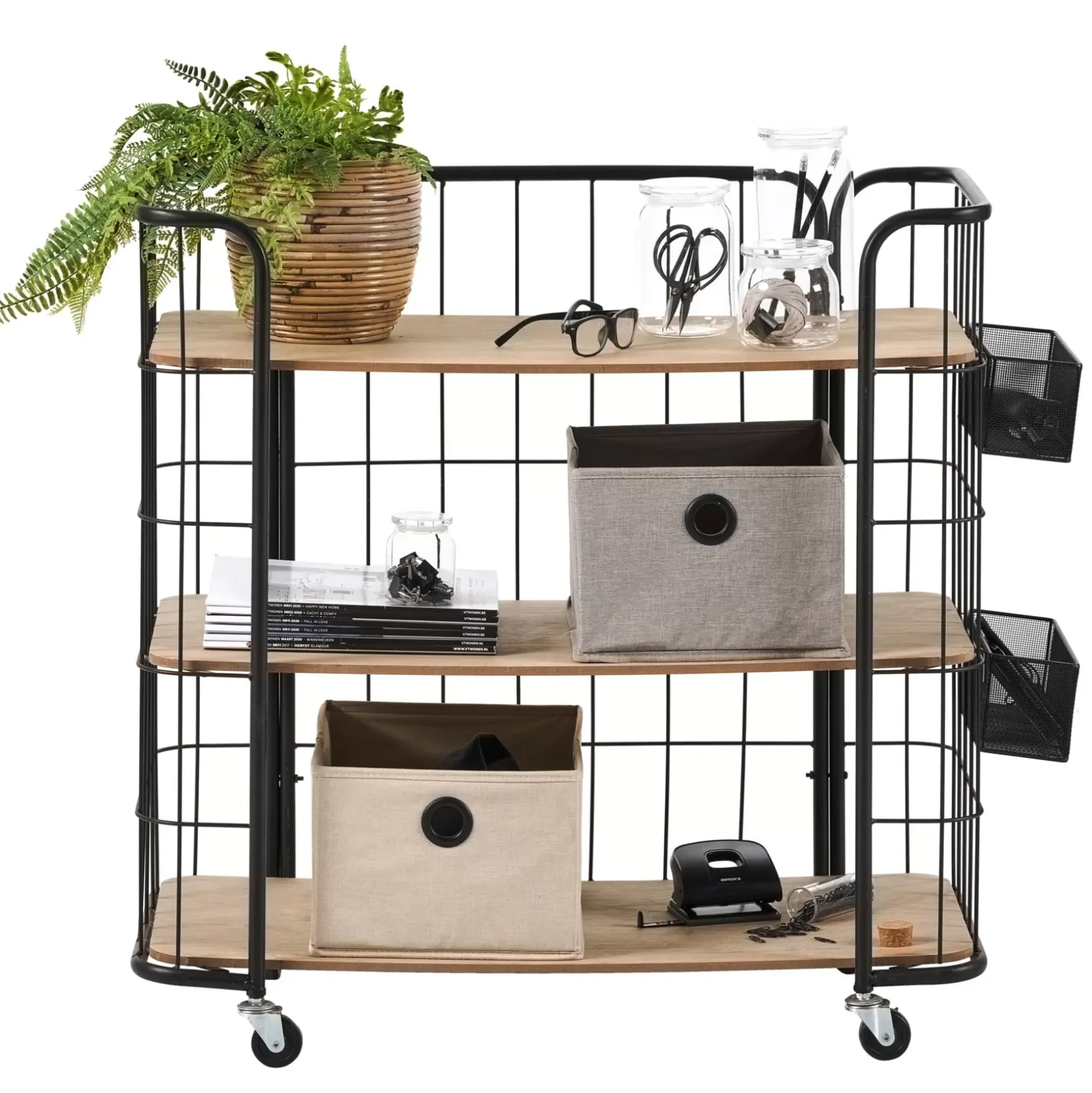 CASA Oslo Con Ruedas 3 Baldas Negro, Natural