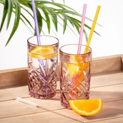 CASA Slurp Pajitas Reutiliz Juego De 6 Mezcla De 3 Colores Naranja, Morado, Rosa