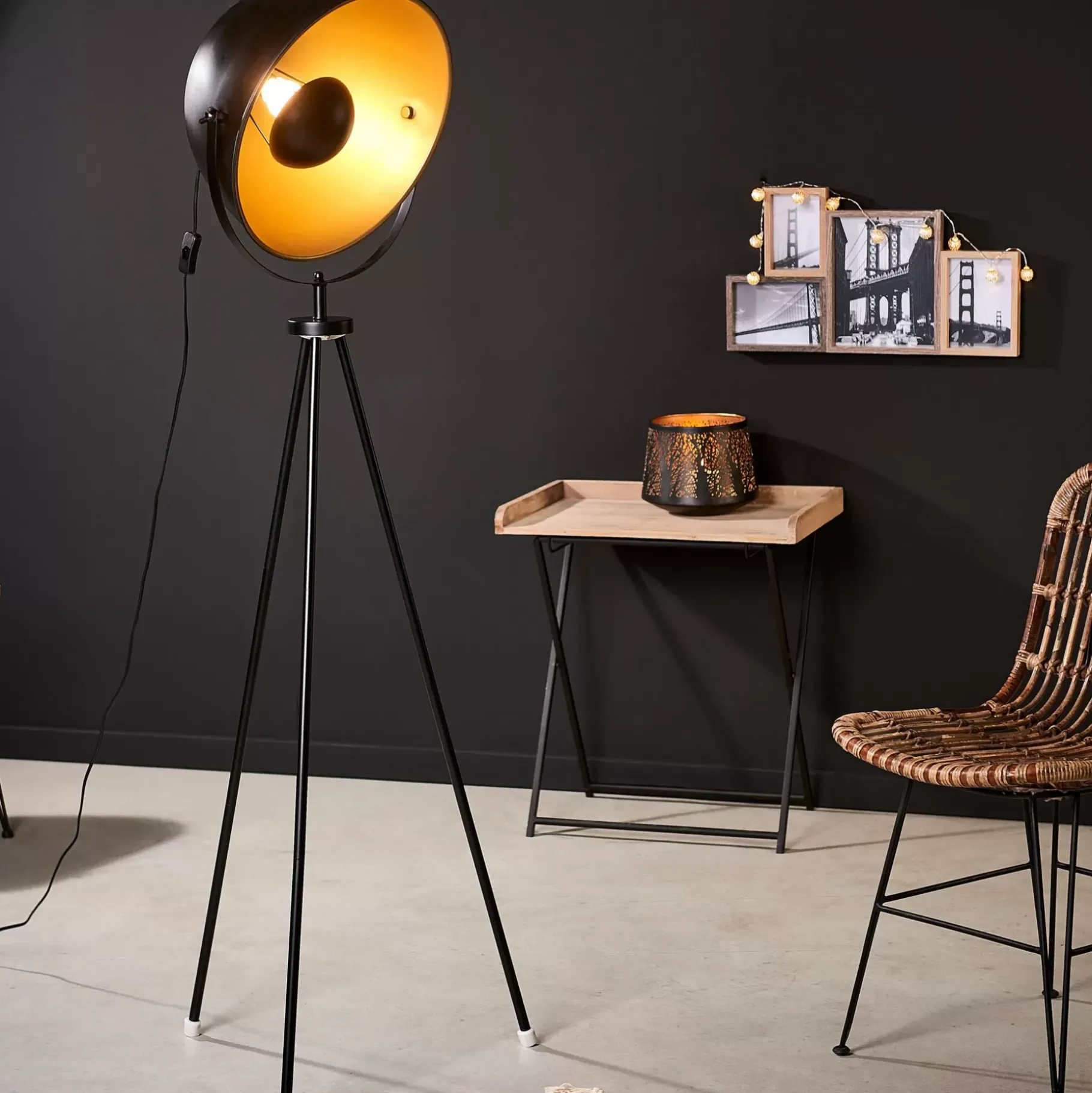 CASA Soleil Lampara De Pie Negro