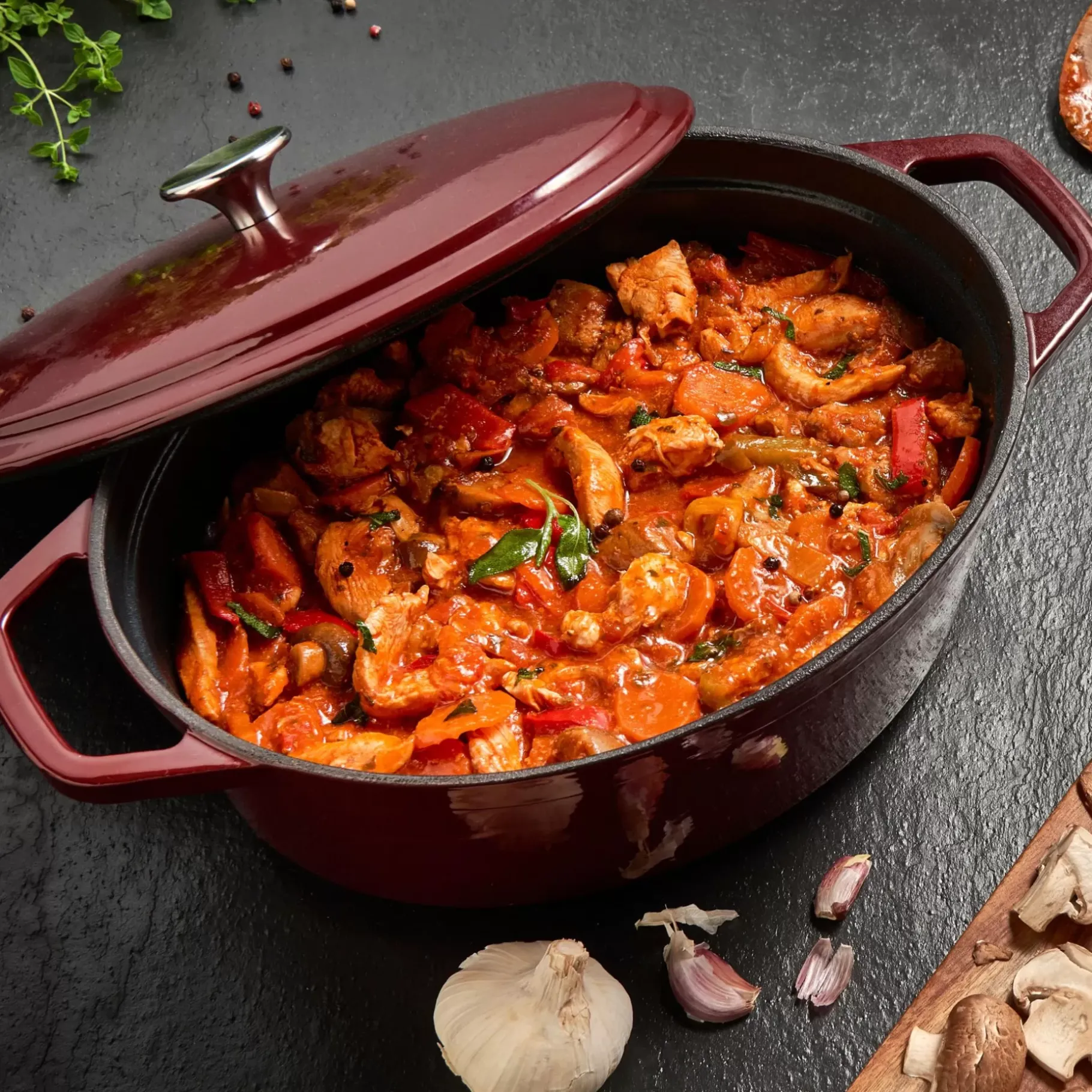 CASA Stew Olla Hierro Fundido Ovalado Rojo Oscuro