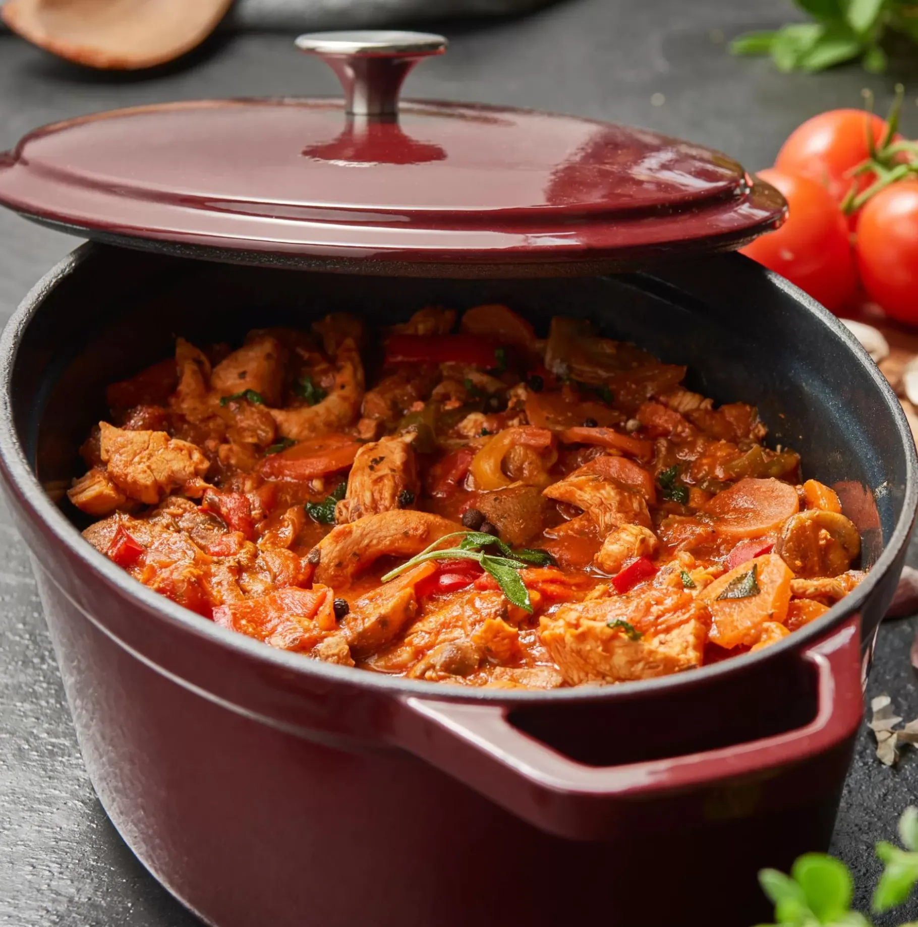 CASA Stew Olla Hierro Fundido Ovalado Rojo Oscuro