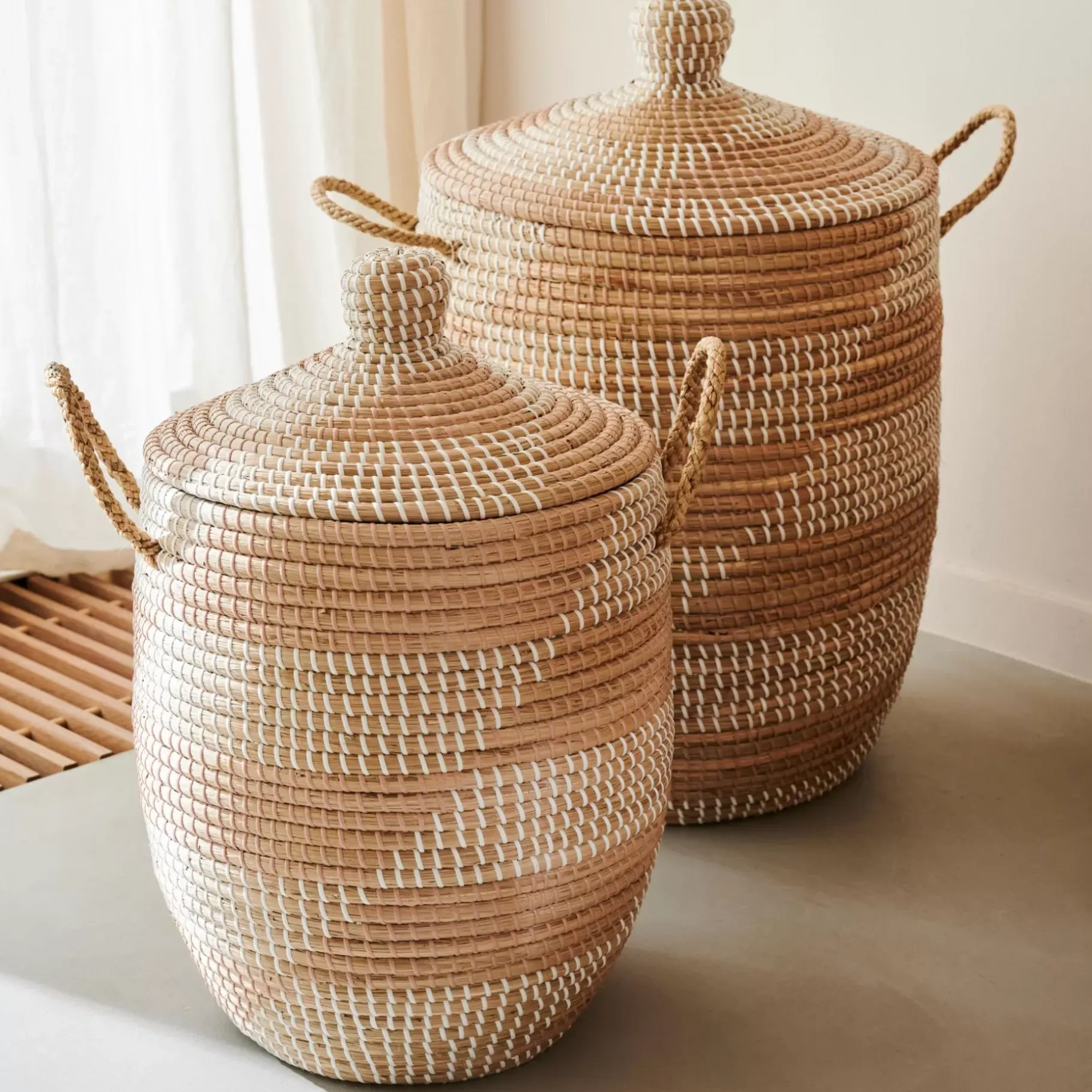 CASA Yasmine Cesta De Lujo Con Tapa Blanco, Natural